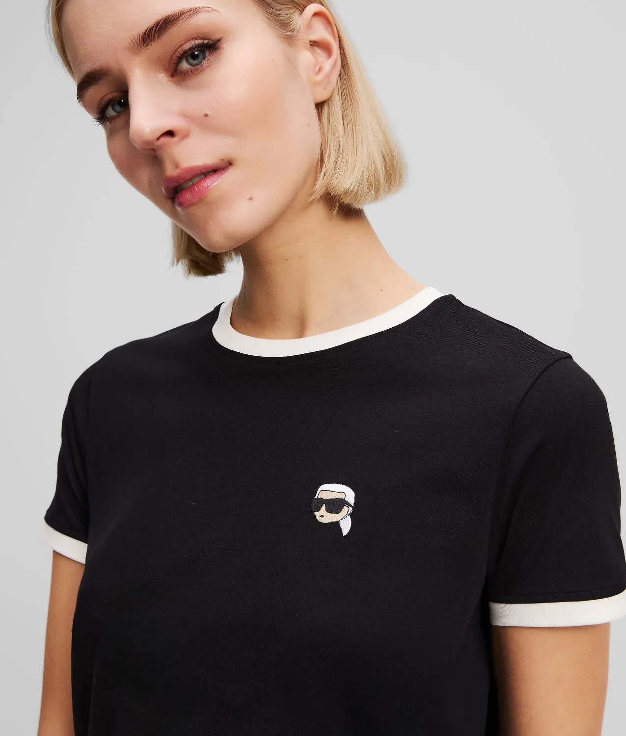 Karl Lagerfeld Ikon T-Shirt Bio-Baumwolle Kontrastpaspel