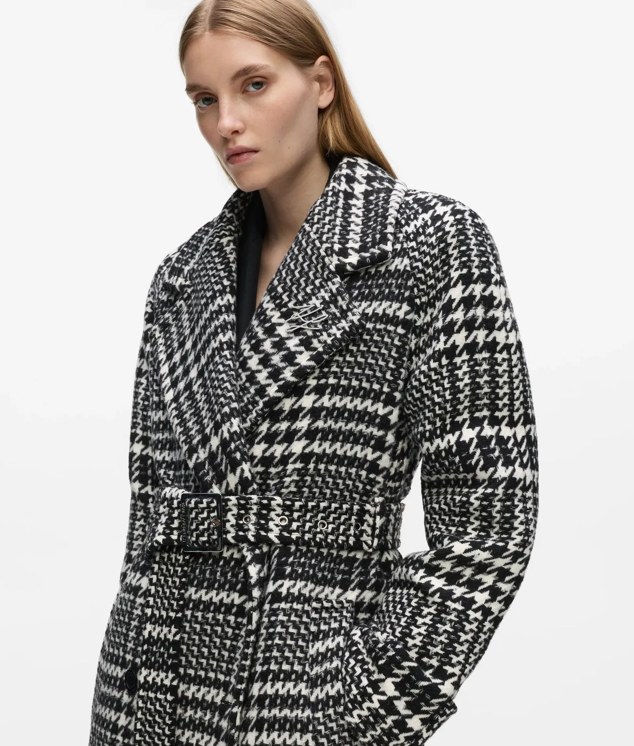 Karl Lagerfeld Hahnentritt Mantel Wollmix Gürtel