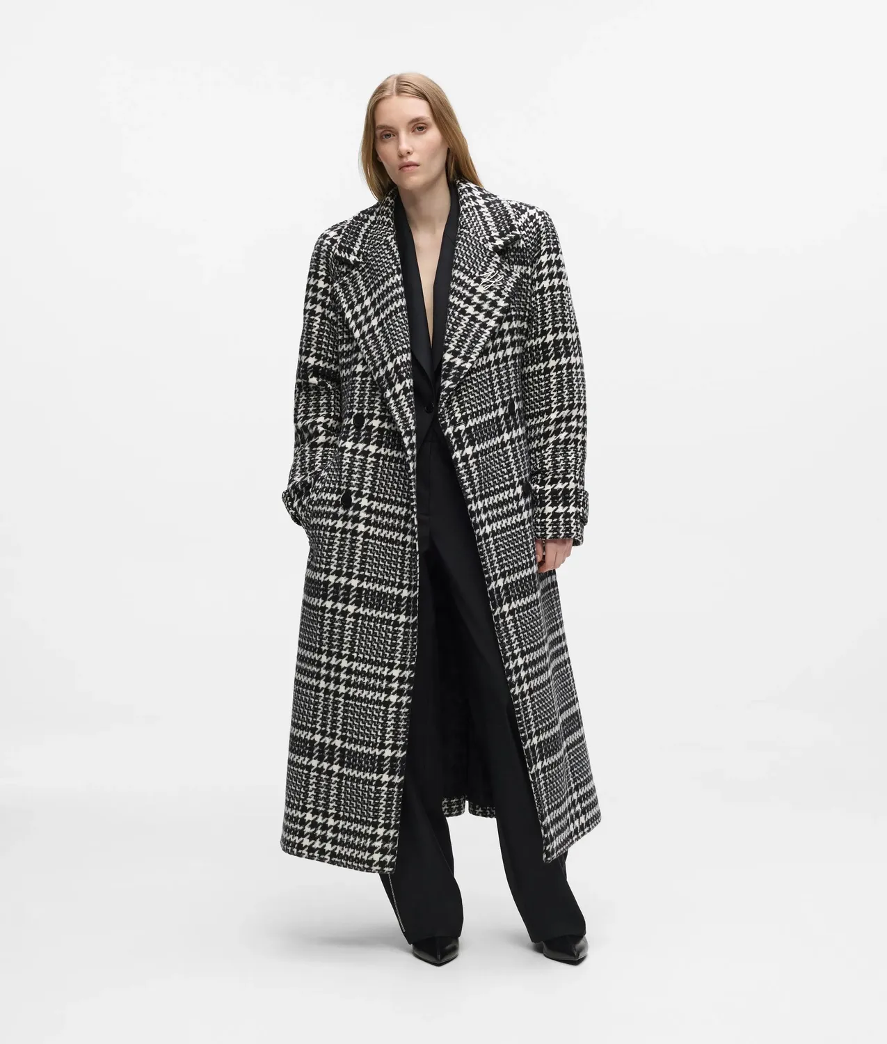 Karl Lagerfeld Hahnentritt Mantel Wollmix Gürtel