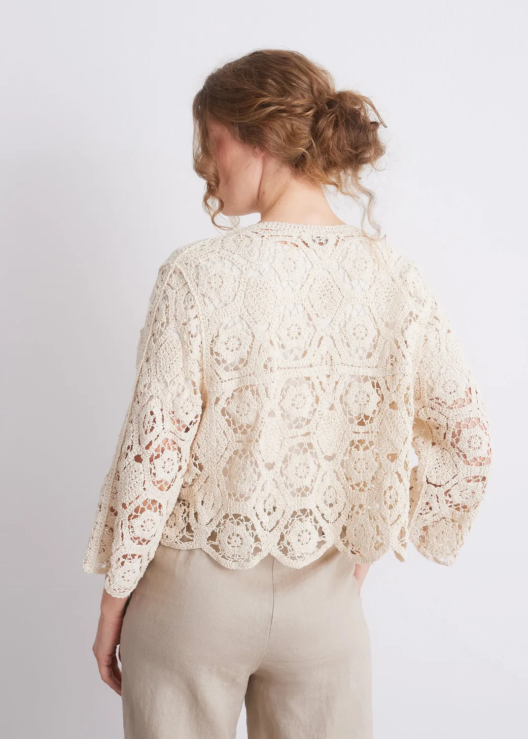 Senatex Häkel-Cardigan Baumwolle Strickjacke Off-White