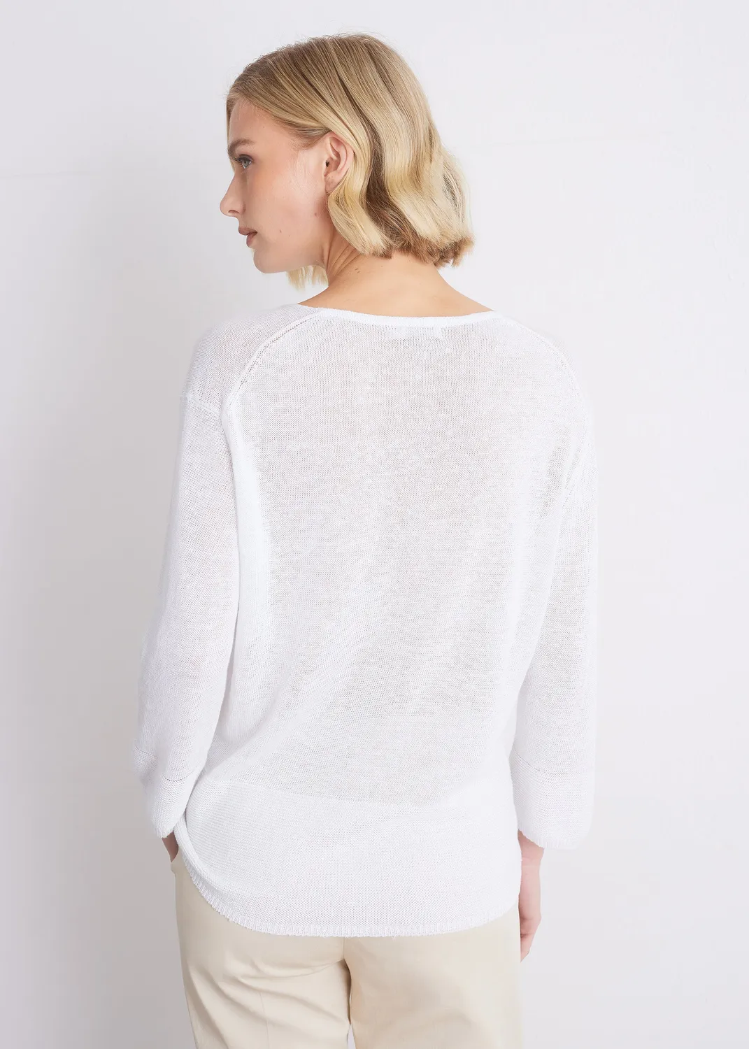 Senatex Leinenpullover V-Ausschnitt White locker