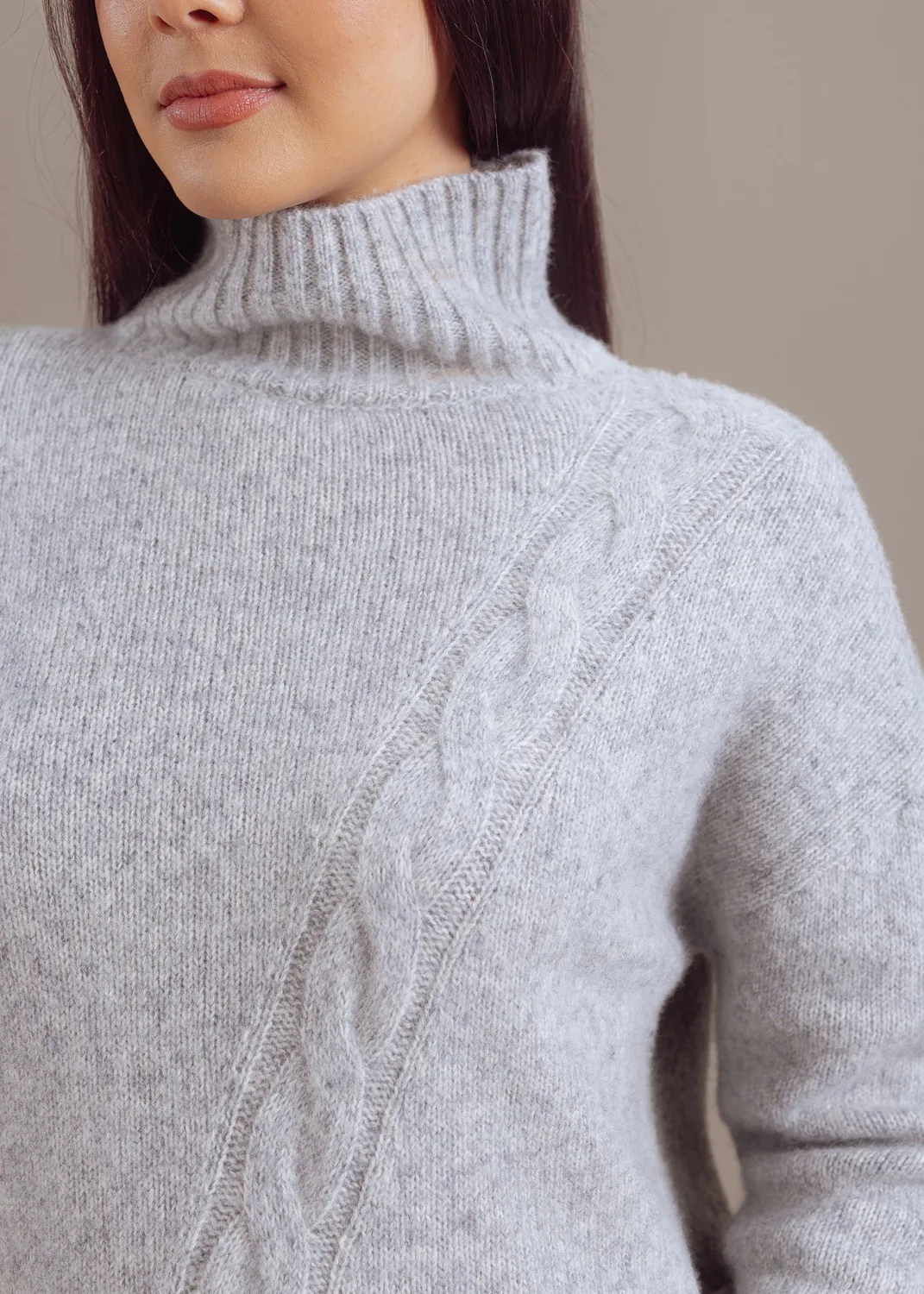Senatex Zopfmuster-Pullover Rollkragen Ice Wolle-Mix