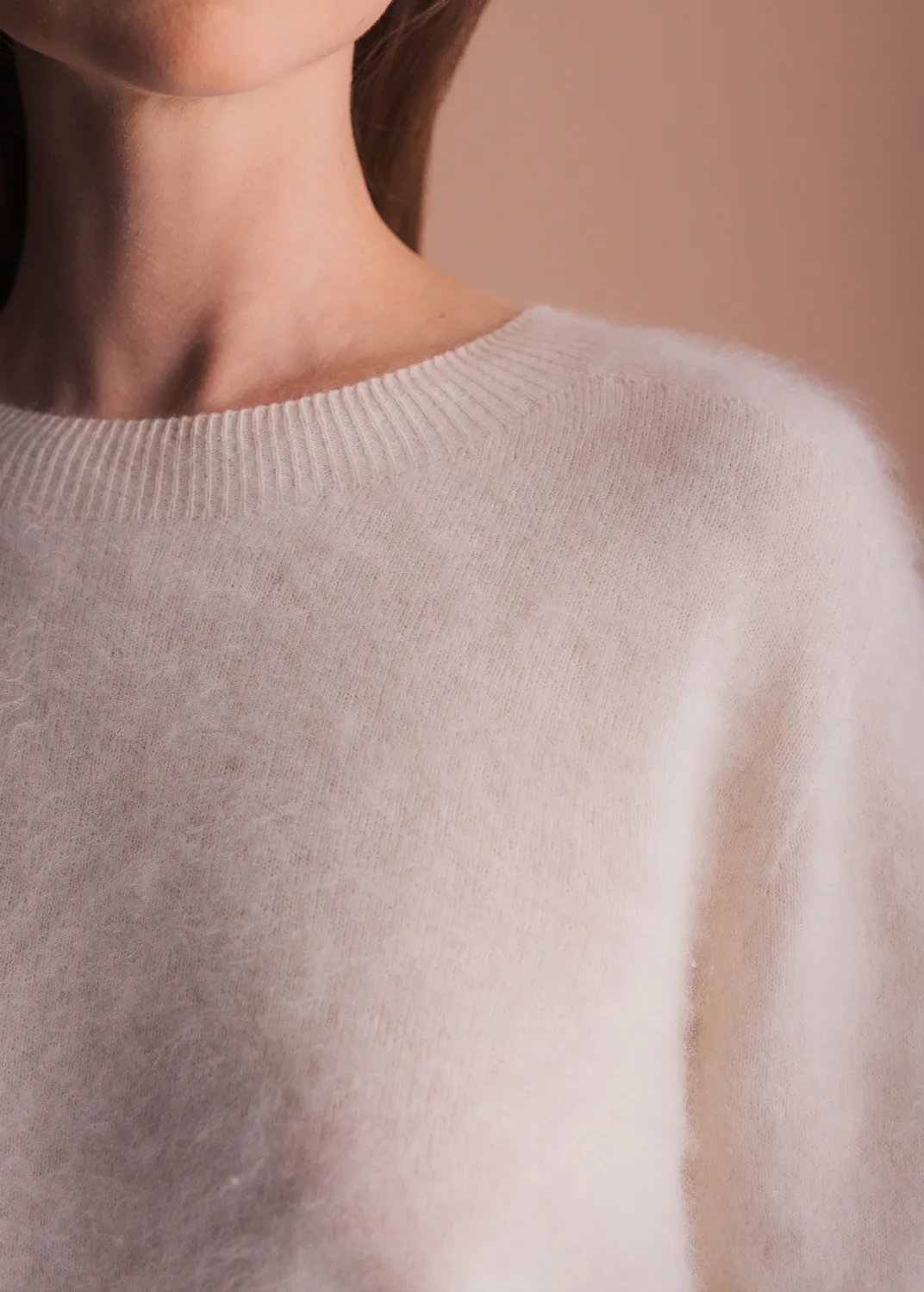 Senatex Rundhals Pullover gebrushtes Garn Cream