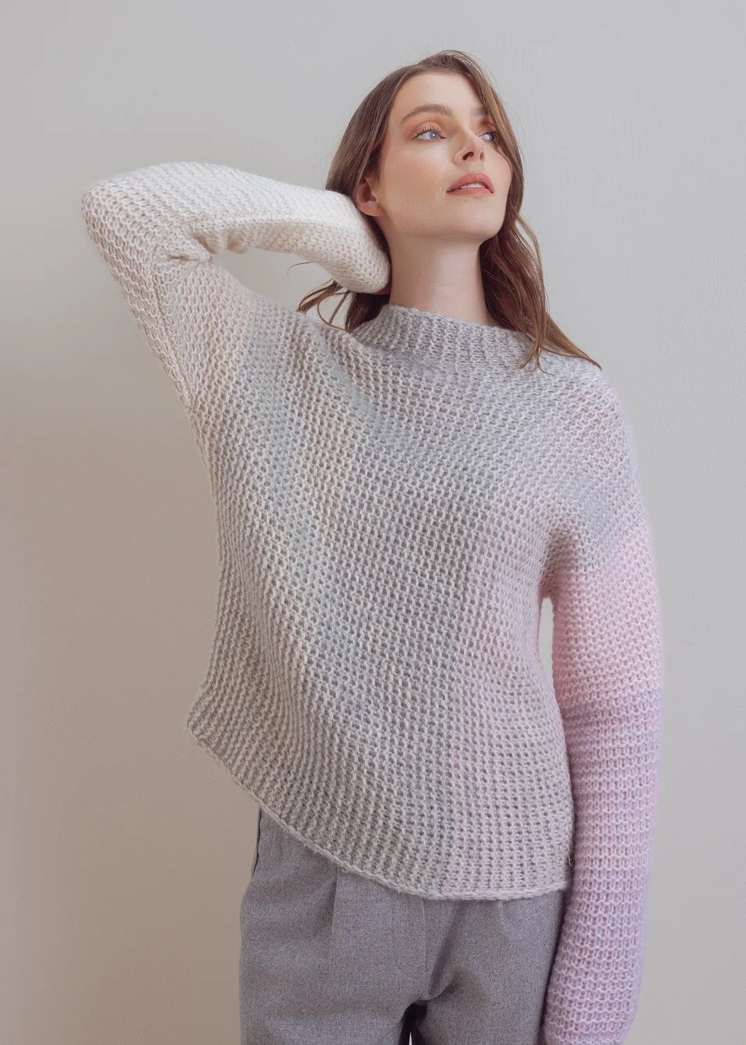 Senatex Stehkragenpullover Farbverlauf Silver Stripes Wolle-Mix