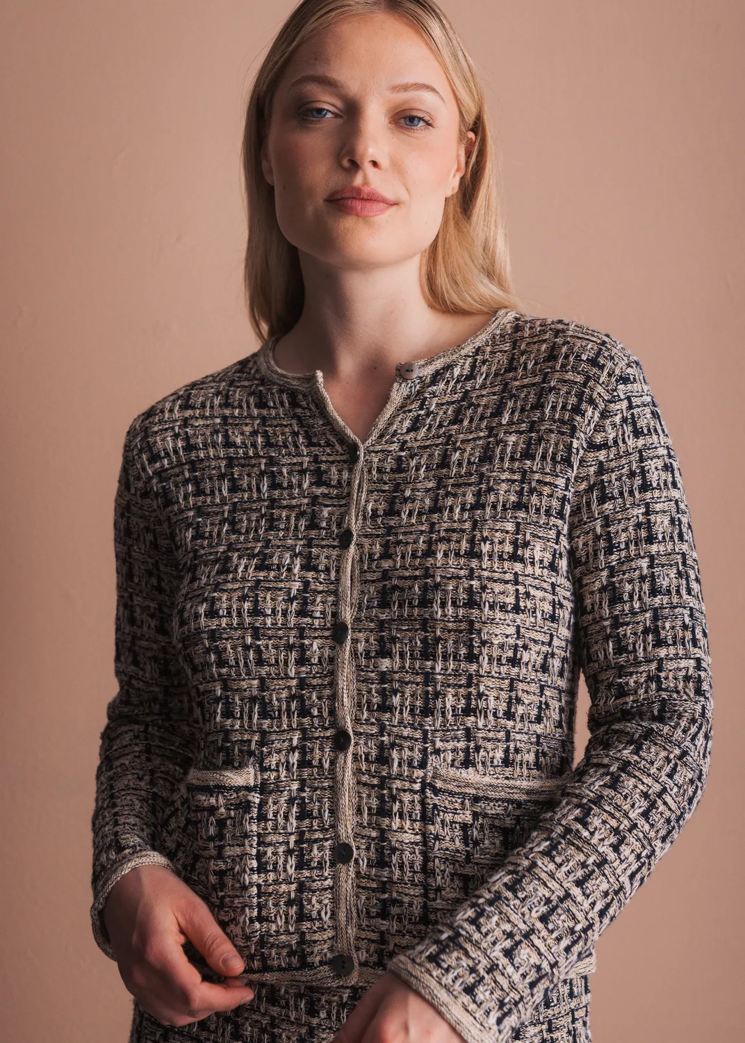 Senatex Bouclé-Jacke Tweed Navy Combo zeitlos