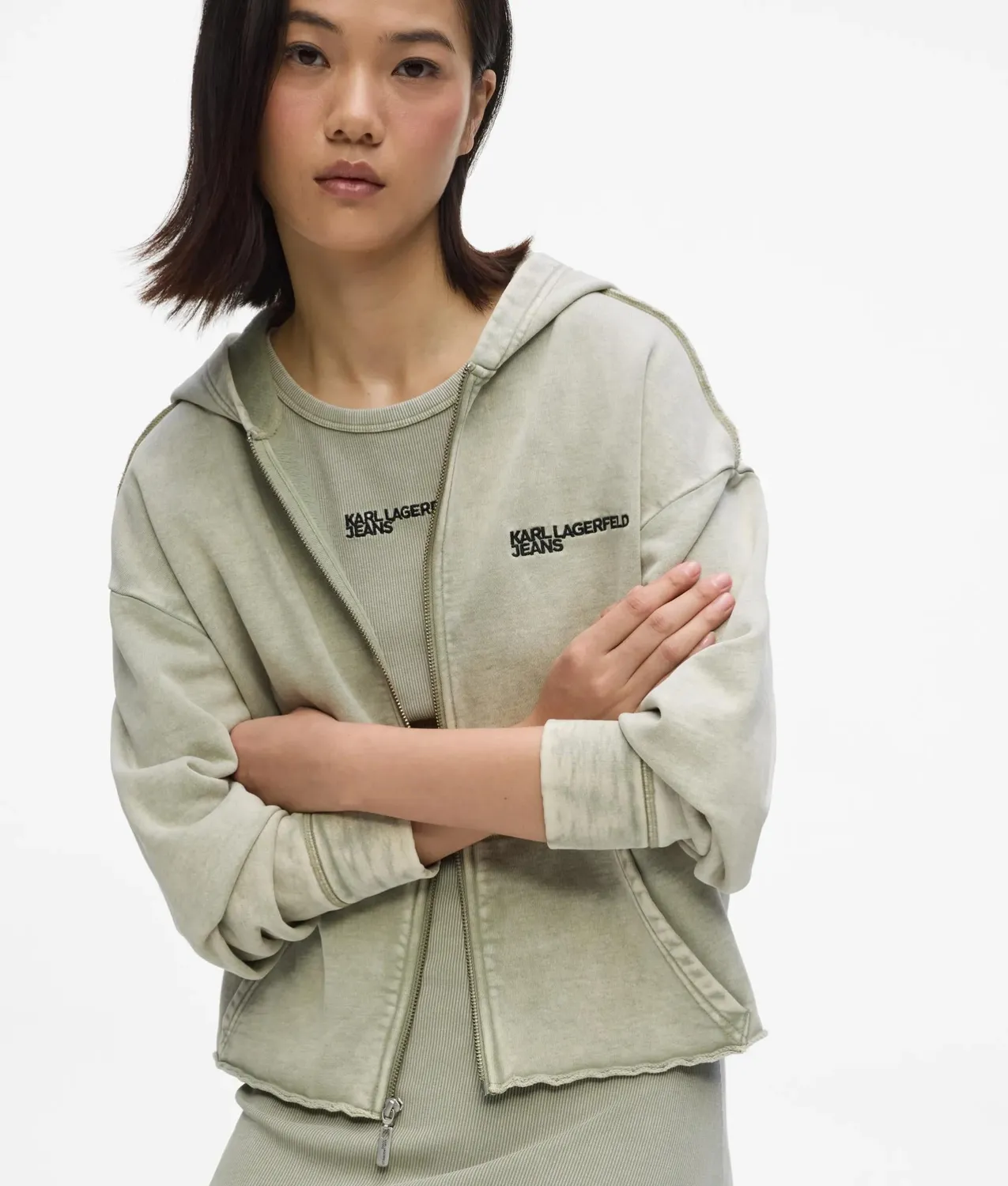 Karl Lagerfeld Jeans Washed Zip Hoodie Damen cropped