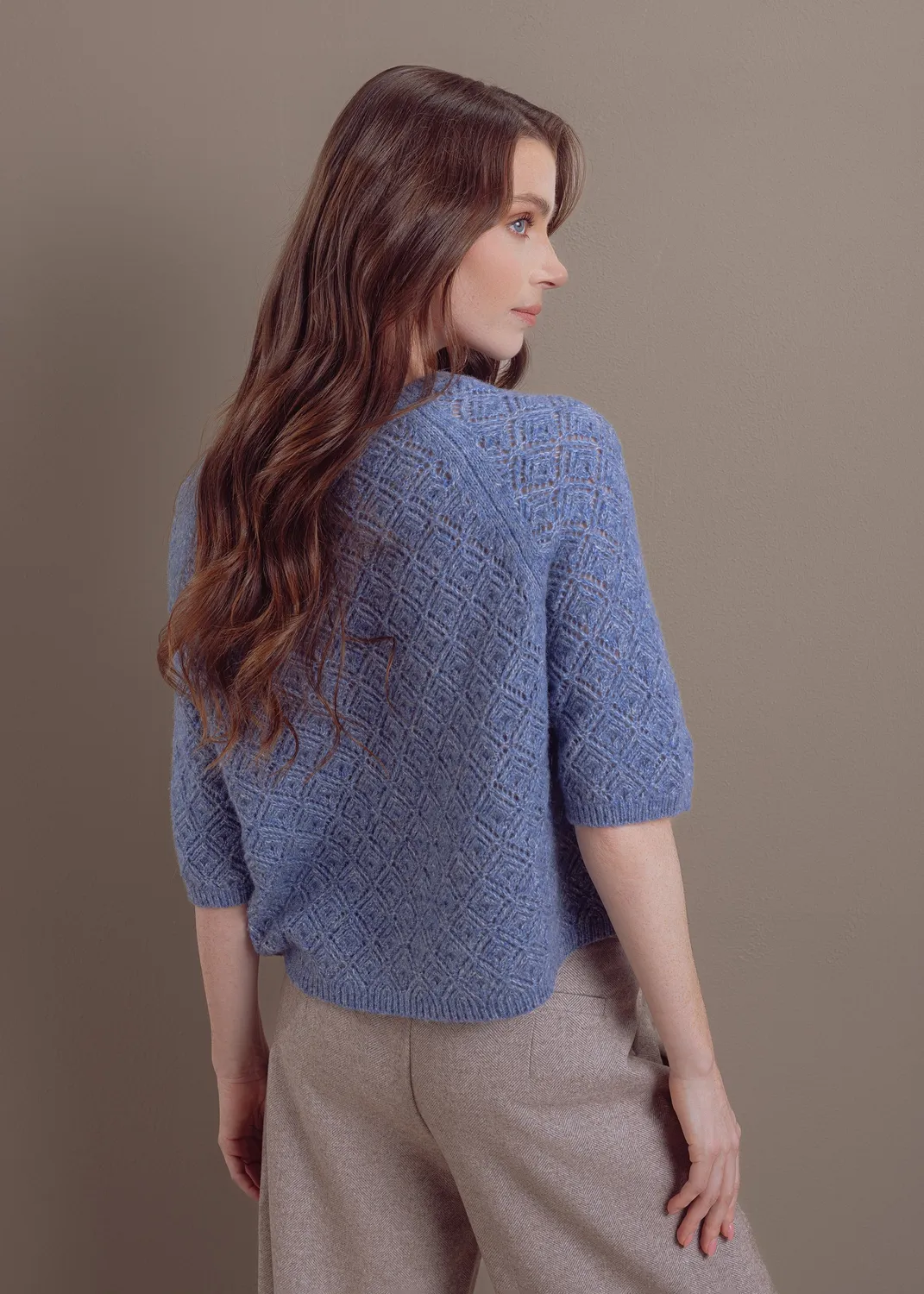 Senatex Kurzarm Pullover Wolle-Baumwolle Rautenmuster Ice