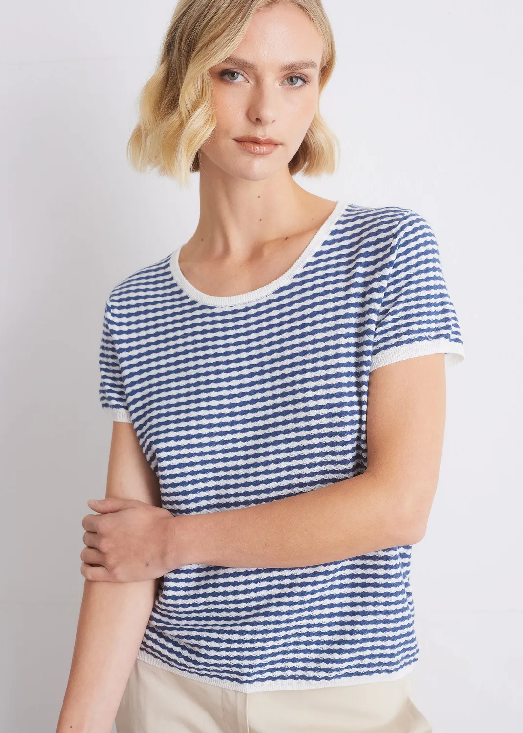 Senatex Kurzarmstrickshirt Strukturstreifen Mocca Combo