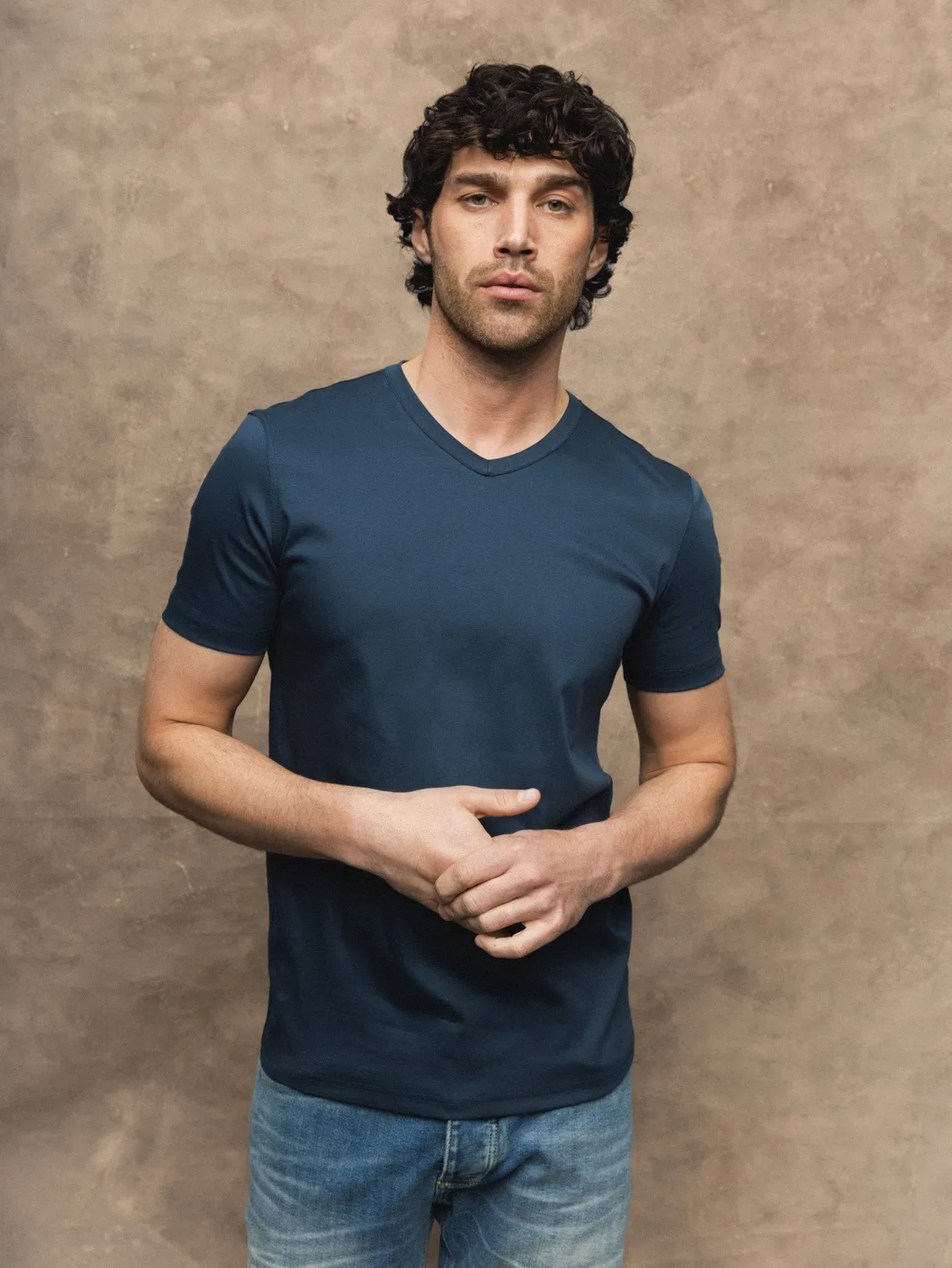 Mos Mosh MMGPerry V-Neck Tee T-Shirt Navy Baumwolle