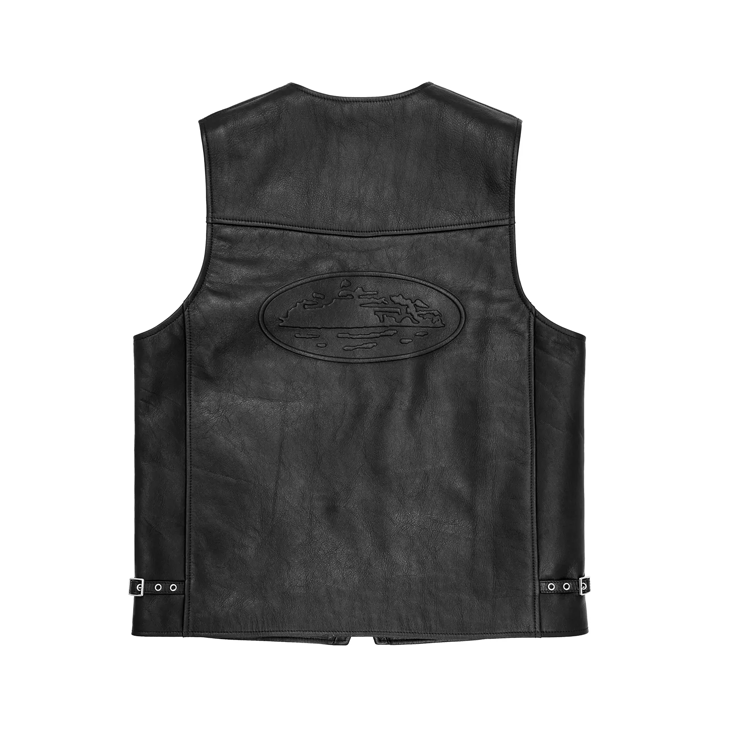 Corteiz Skydive Leather Vest Lederweste Schwarz Kalbsleder