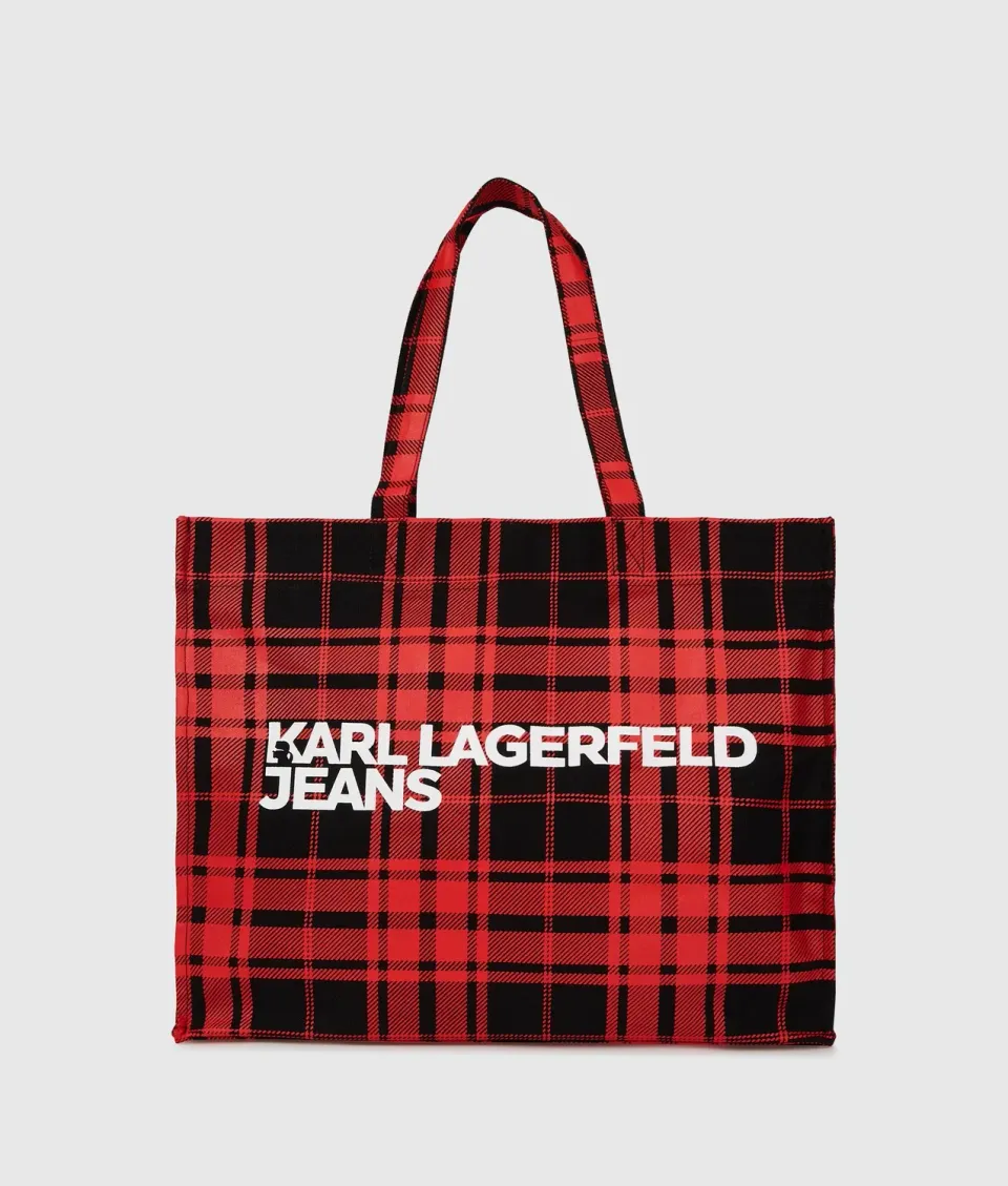 Karl Lagerfeld KL Jeans Logo Shopper Karo Canvas