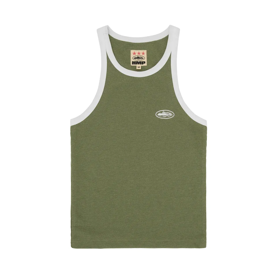 Corteiz Classic Tank Top Olive/White Waffle