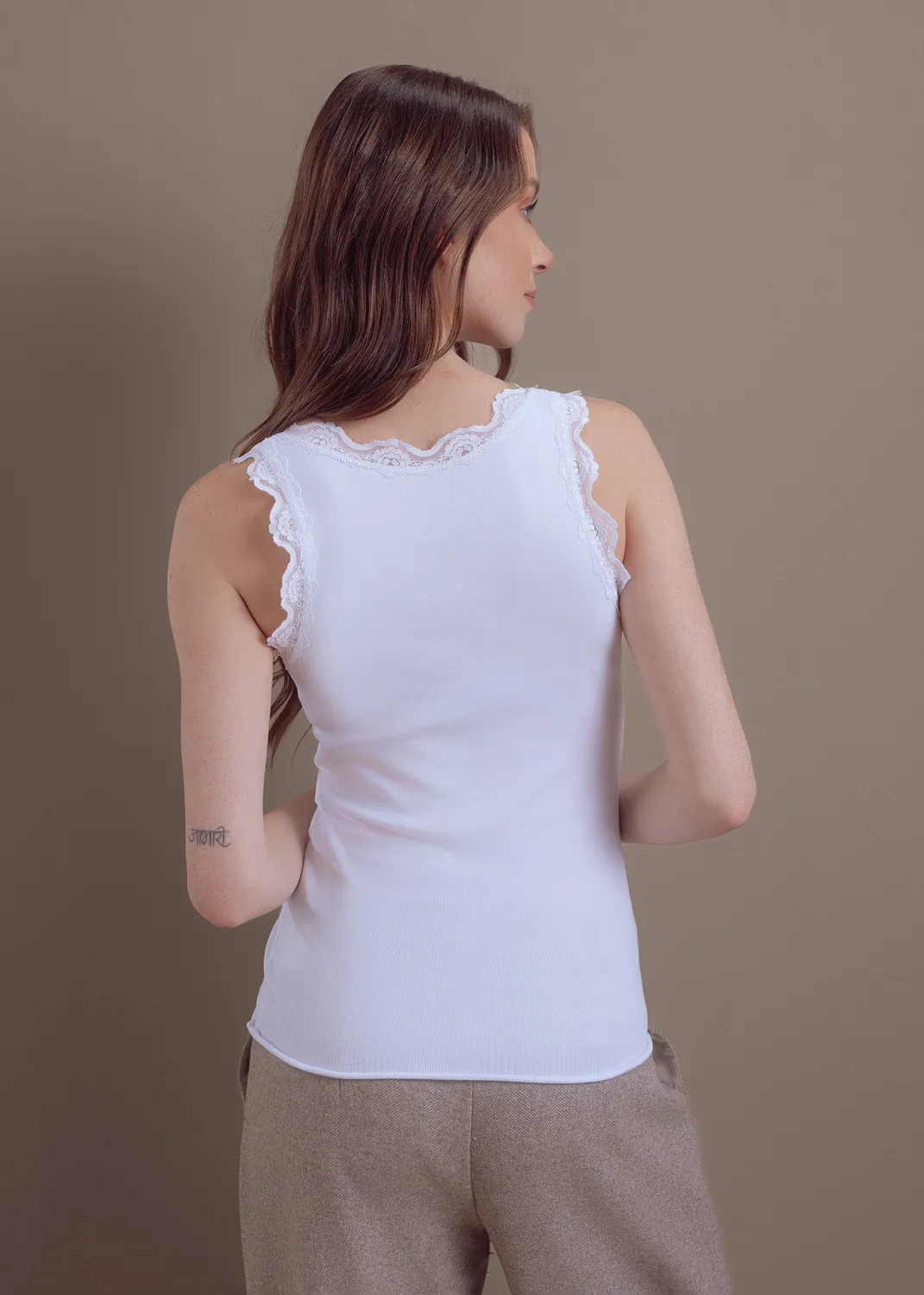 Senatex Ripp-Top mit Spitze Cream Baumwollmix