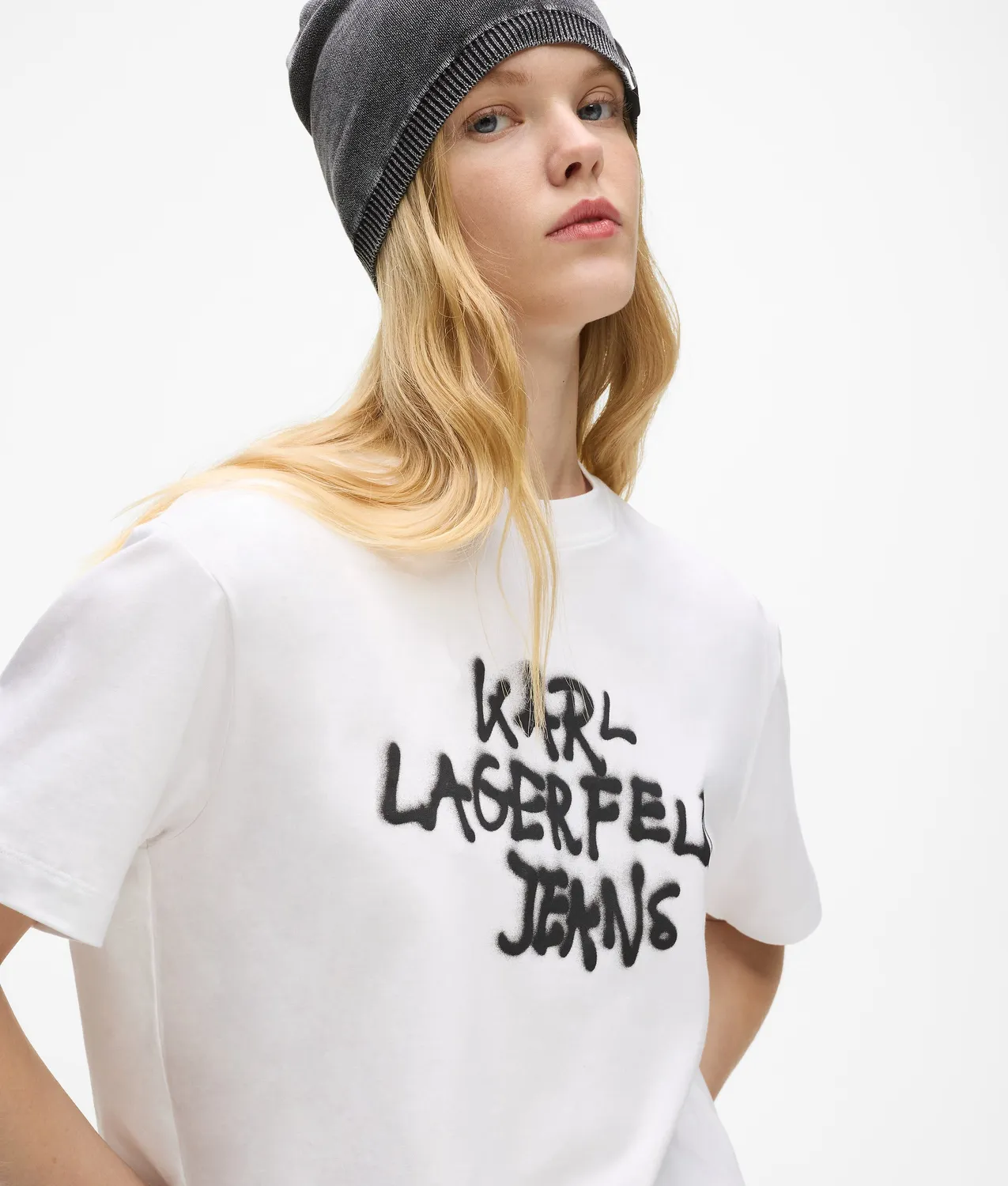 Karl Lagerfeld Jeans Cropped Graffiti T-Shirt weiss