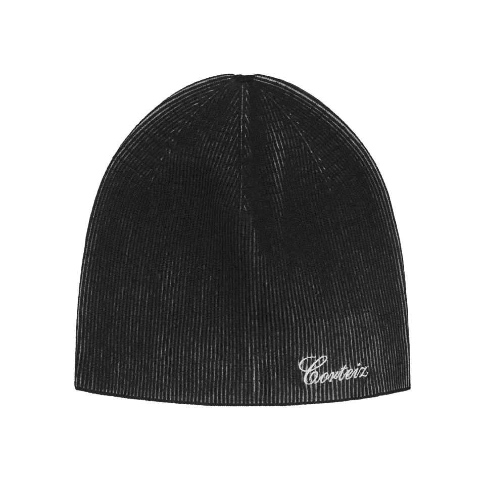 Corteiz 2 Tone Ribbed Knit Beanie Mütze Schwarz Baumwolle