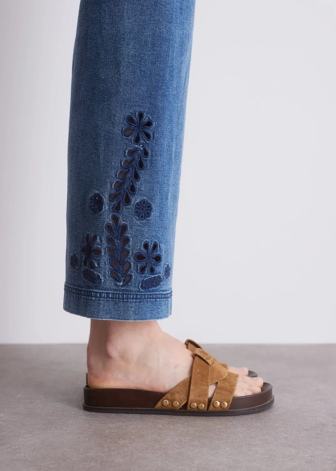 Senatex Culotte-Jeans Stickerei Jeans Denim verkürzt