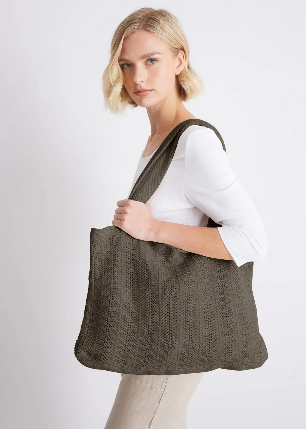 Senatex Stricktasche GOTS Baumwolle Tasche Beige Onesize