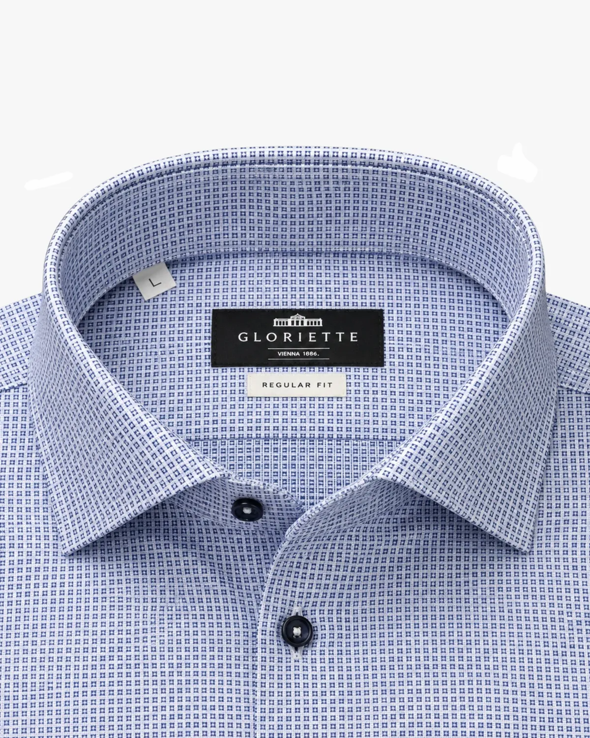 Gloriette Mikro-Muster Hemd Weiß-Blau Regular Fit Baumwolle