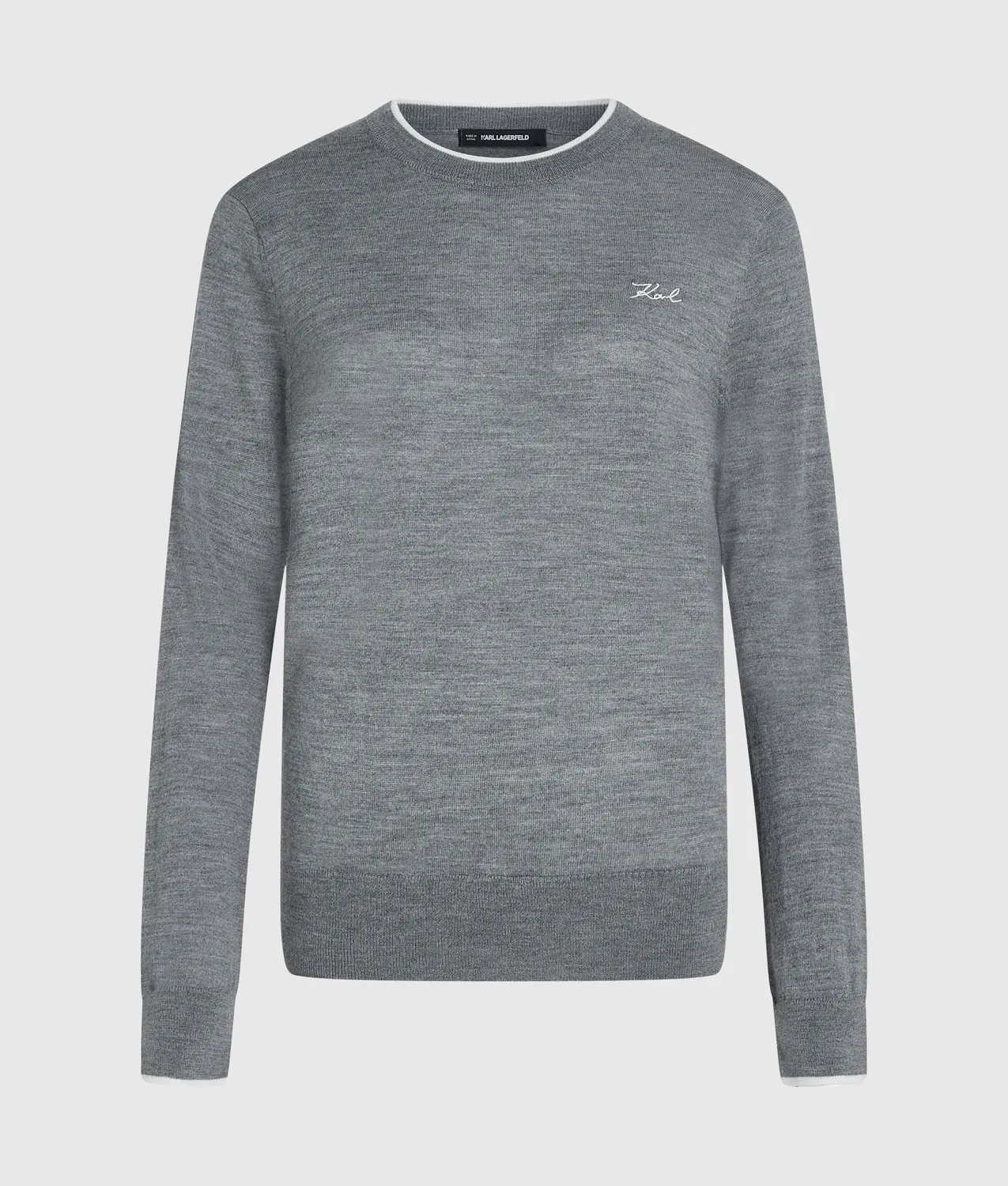 Karl Lagerfeld Merino Crewneck Pullover Wolle Paspel