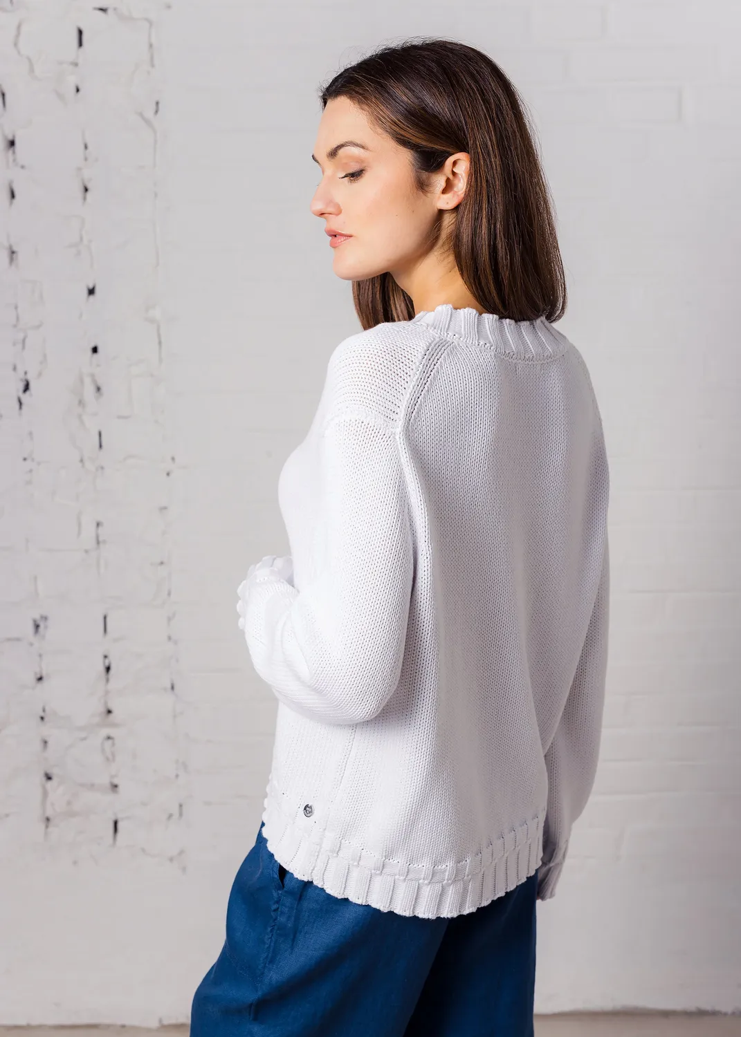 Senatex Pullover V-Ausschnitt Bio-Baumwolle White Pullover
