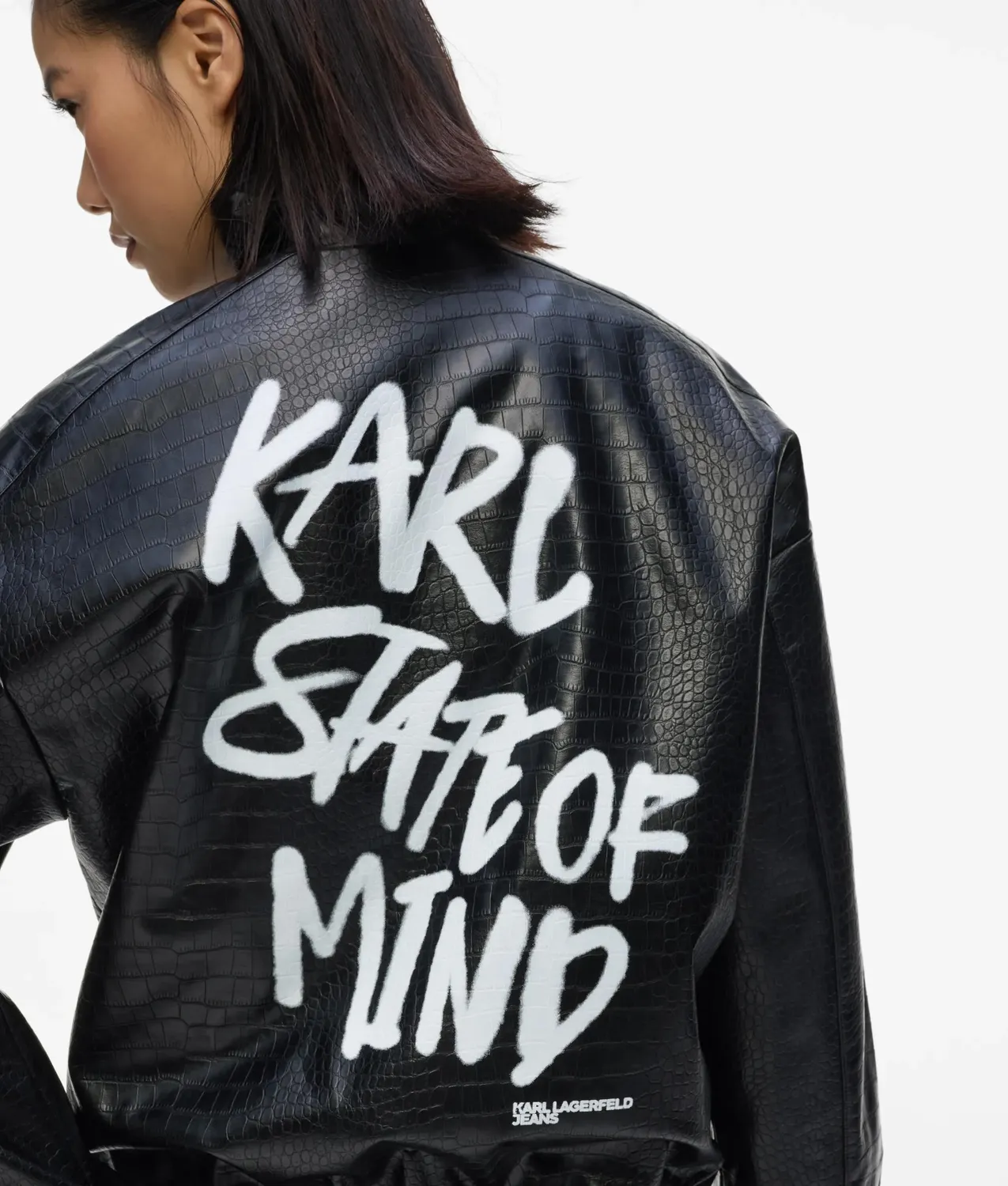 Karl Lagerfeld KL Jeans Karl Quote Bomberjacke Kunstleder Krokodil