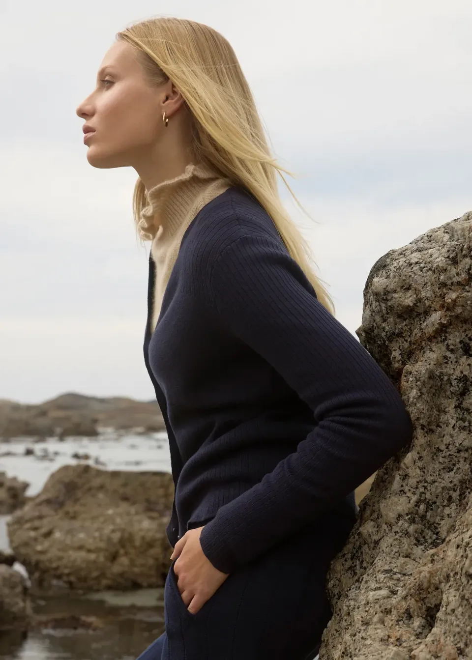 Senatex Strickjacke Kaschmir Baumwolle Navy tailliert