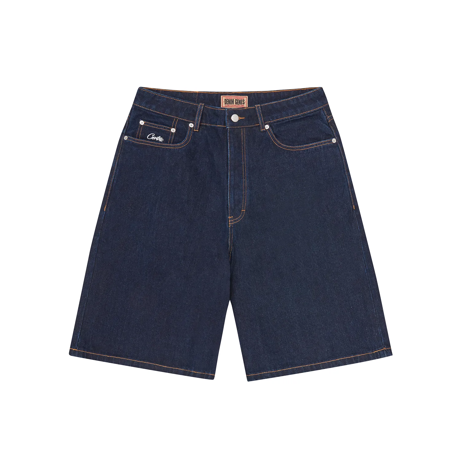 Corteiz Dual Stripe Denim Short Washed Indigo Baumwolle