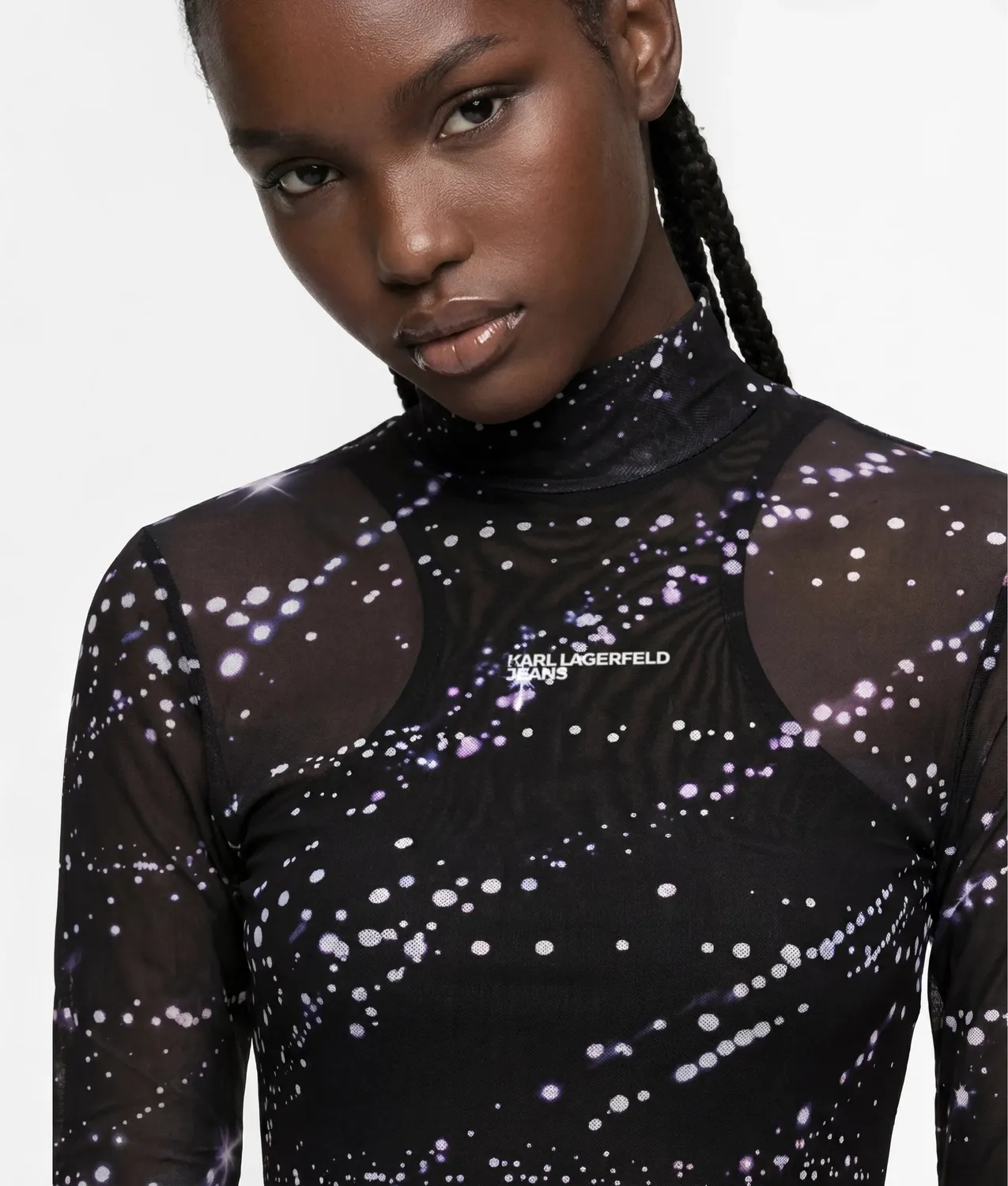 Karl Lagerfeld KL Jeans Constellation Maxikleid Mesh Sternenprint