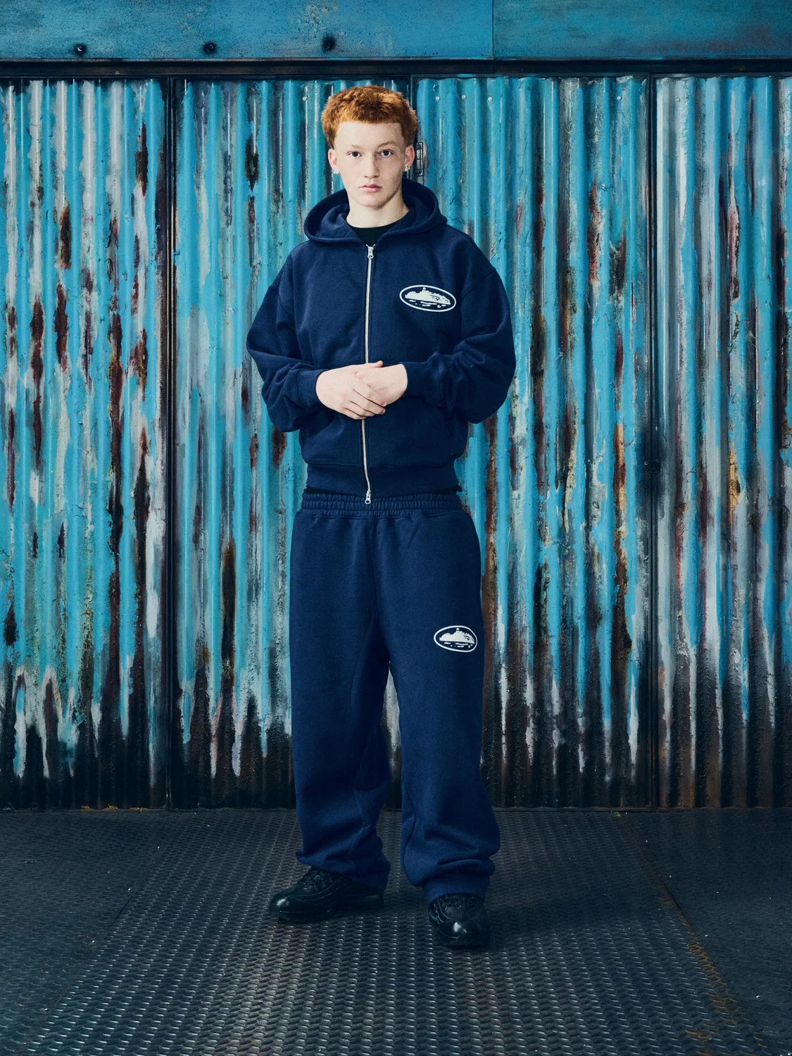Corteiz Island Puff Print Zip Hoodie Navy Baumwolle