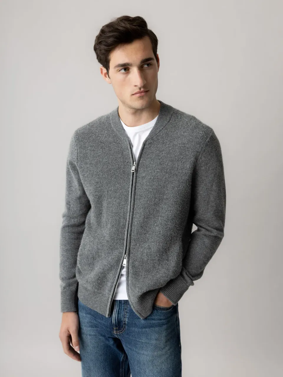 Mos Mosh MMGRyan Soft Zip Cardigan Strick Grau Wolle