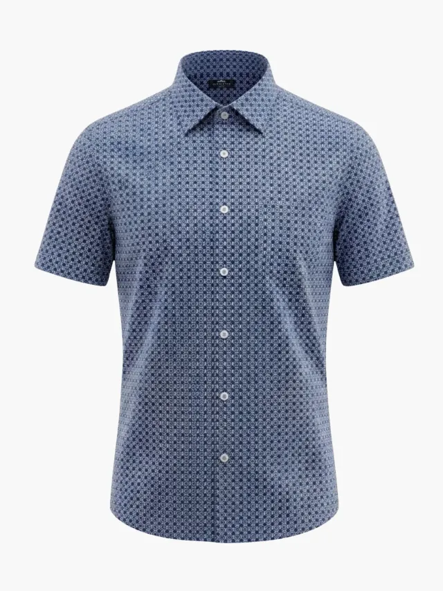 Gloriette Kurzarmhemd Windsor Blau Allover Hemd Blau-Weiß
