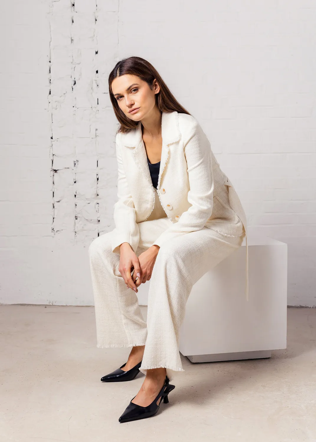Senatex Bouclé-Blazer Cream Wolle-Viskose