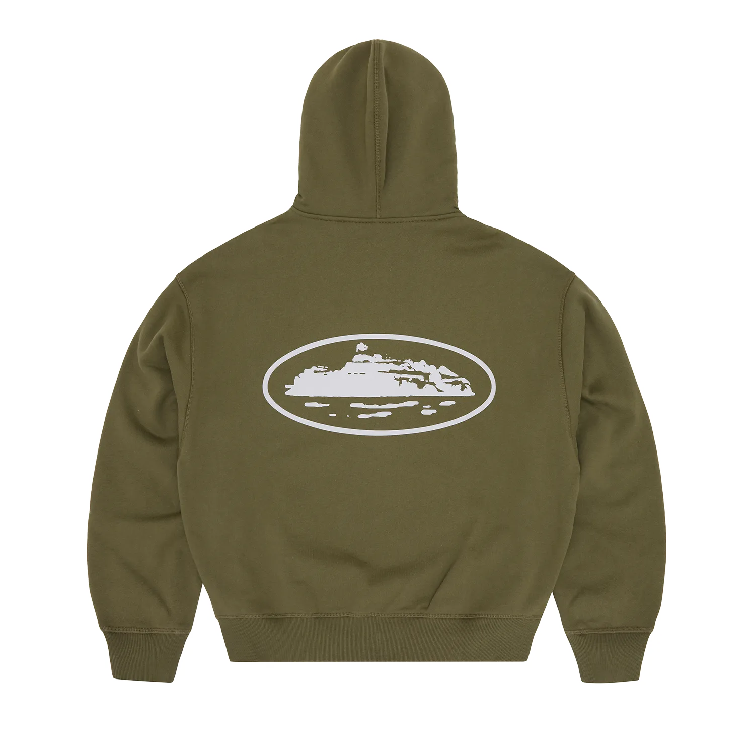 Corteiz Island Puff Zip Hoodie Olive Baumwolle
