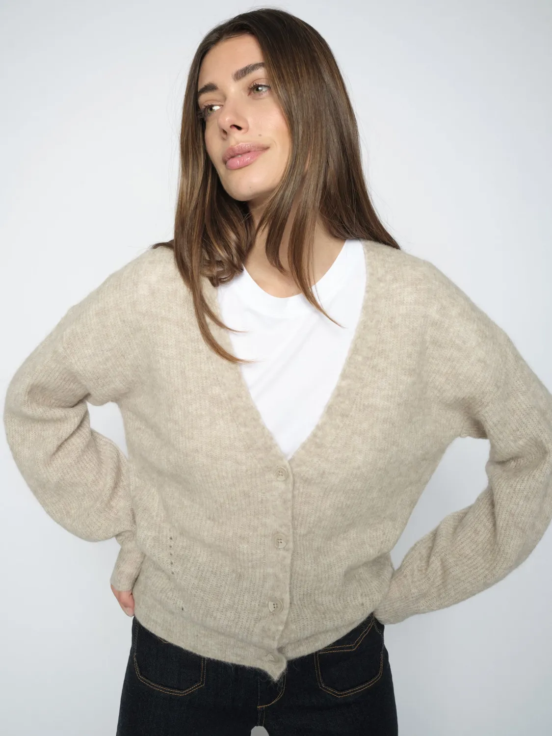 Mos Mosh MMThora V-Neck Strickjacke Feather Gray