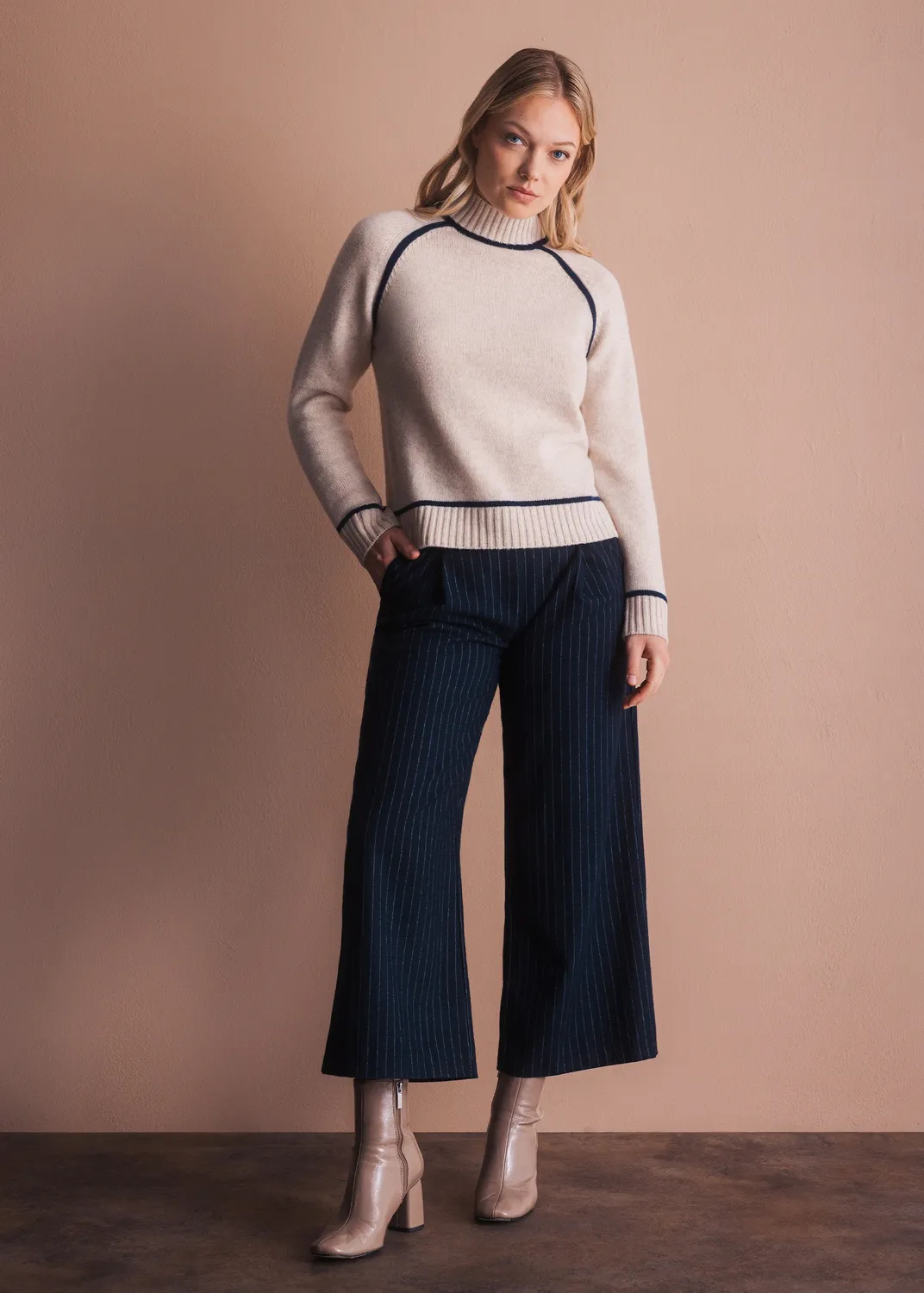 Senatex Rollkragen Pullover Merino Beige Combo