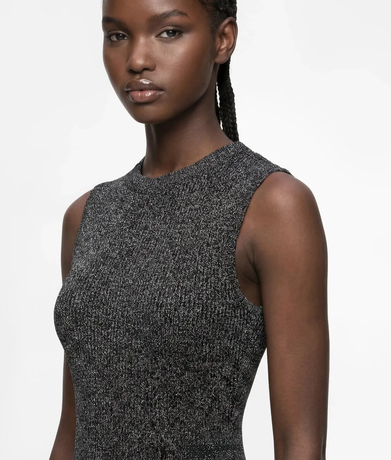Karl Lagerfeld Metallic Strickkleid Ripstrick Schlitz