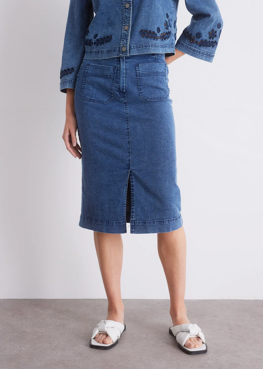Senatex Jeansrock mit Stickerei Denim knielang Gr 36