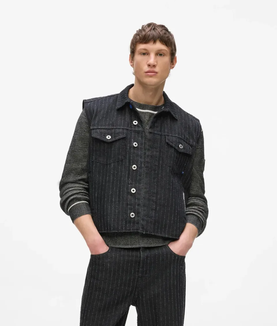 Karl Lagerfeld Pinstripe Denim Weste Herren M Nadel