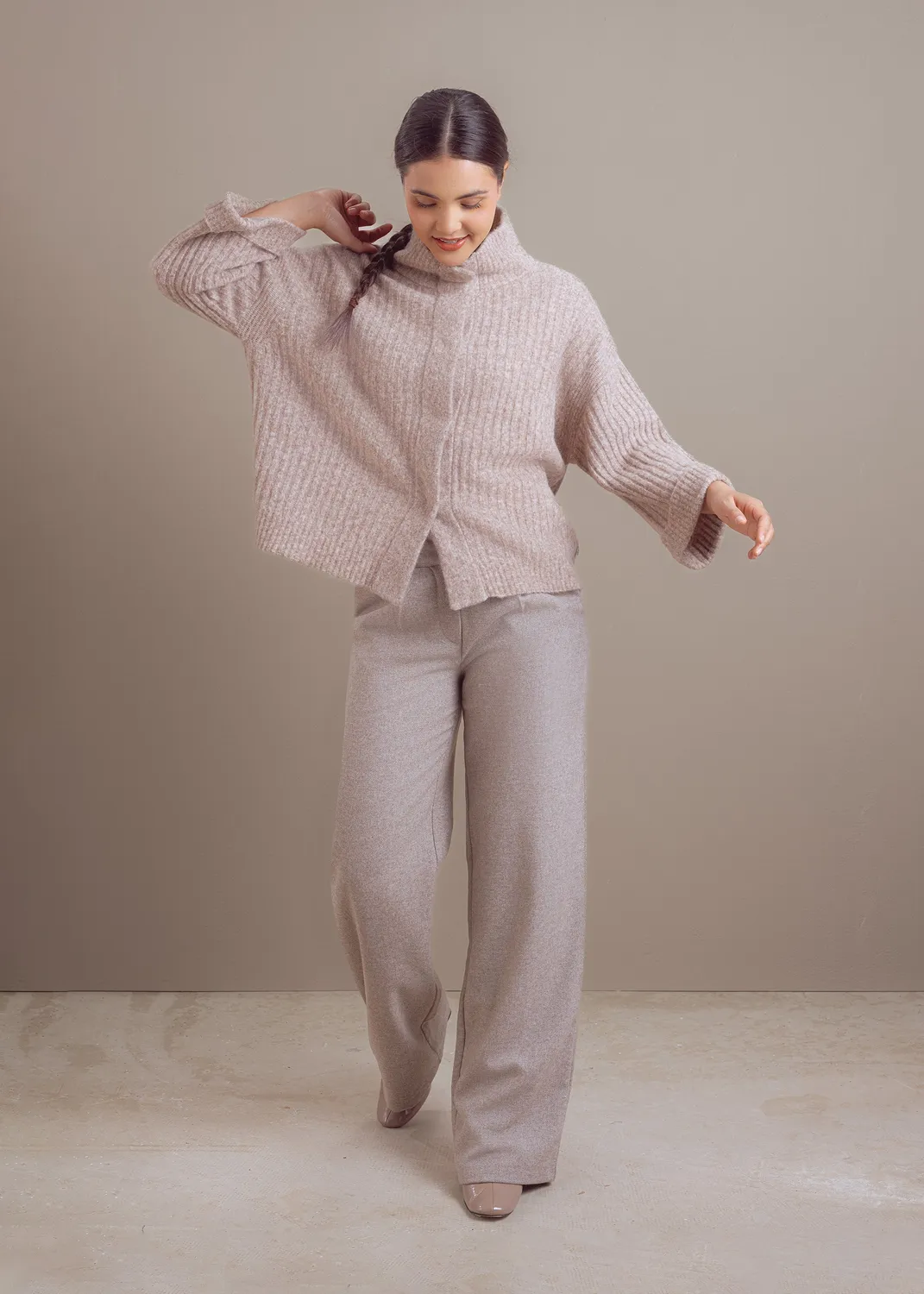 Senatex Strickjacke mit Stehkragen Cardigan Stone Alpaka-Mix