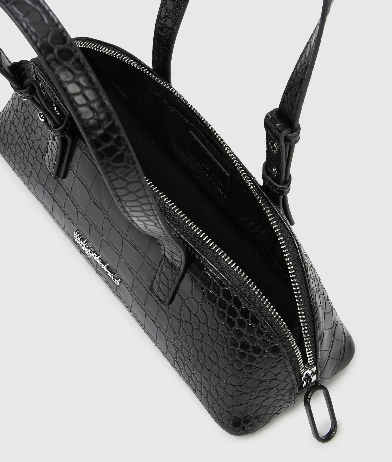 Karl Lagerfeld Croco Schultertasche Lang Kunstleder Schwarz