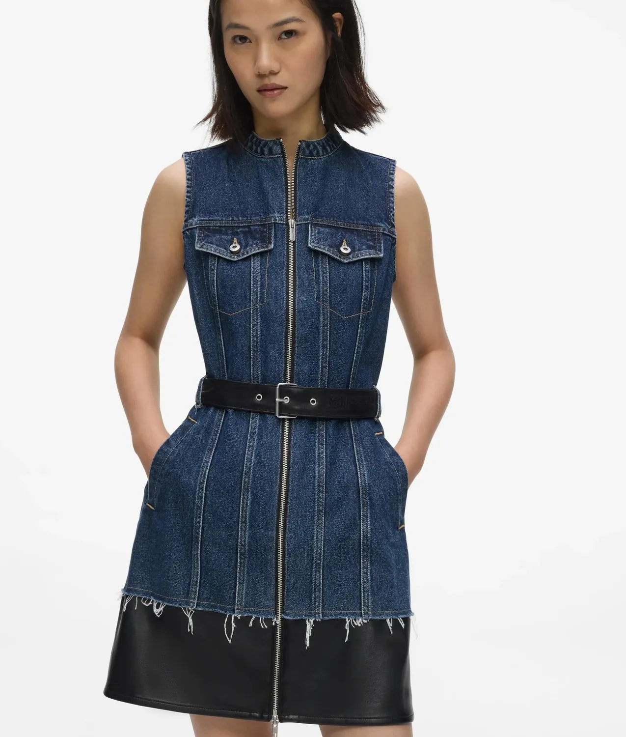 Karl Lagerfeld KL Jeans Kleid Kunstleder Denim Gürtel