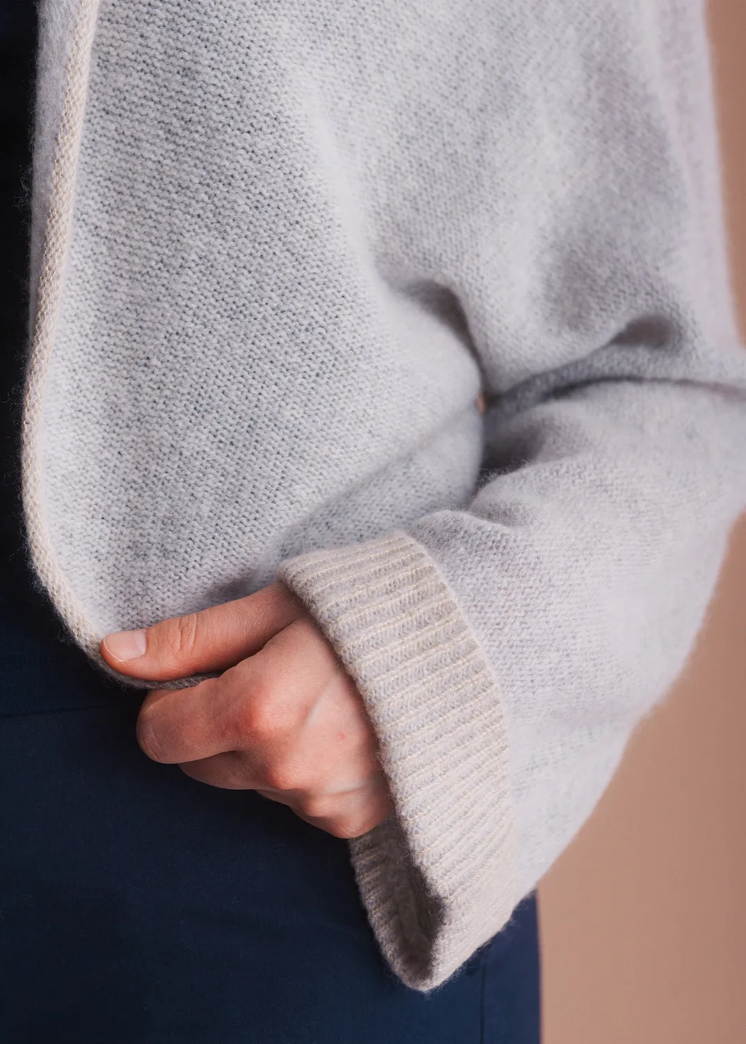 Senatex Cardigan Lurex-Abschluss Lightgrey Wolle-Kaschmir