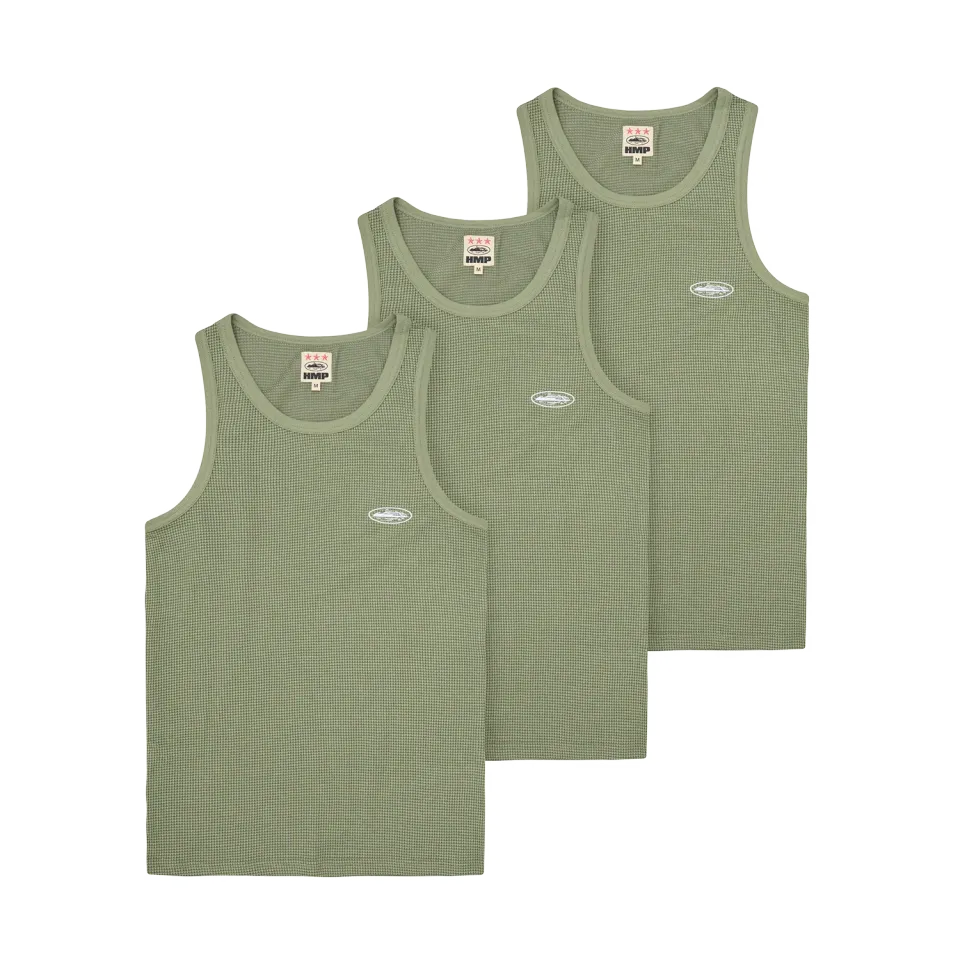 Corteiz HMP Classic Tank Top 3er-Pack Olive Waffle