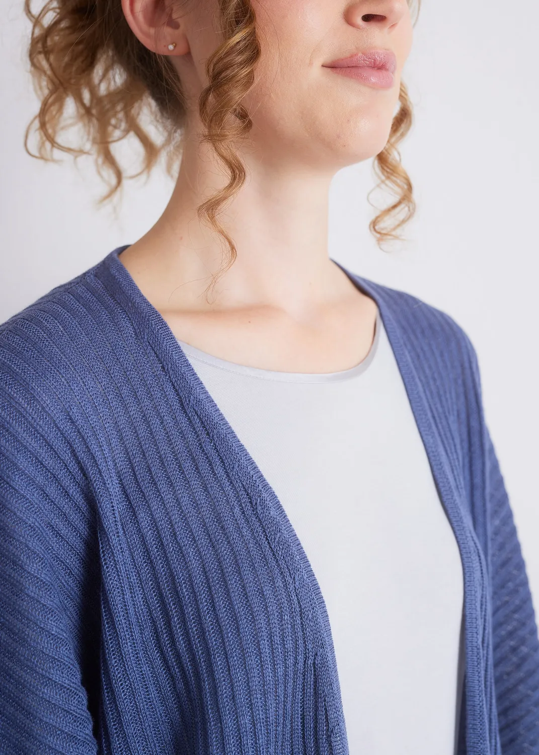 Senatex Cardigan Leinen White offene Front Sommer