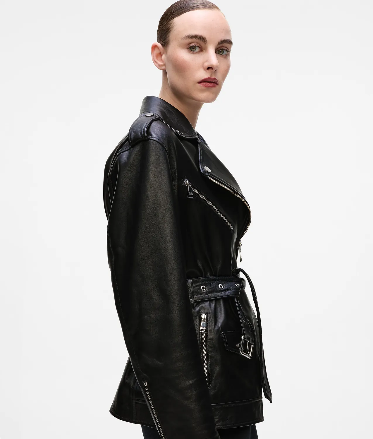 Karl Lagerfeld Lederjacke schwarz Oversize asymmetrisch