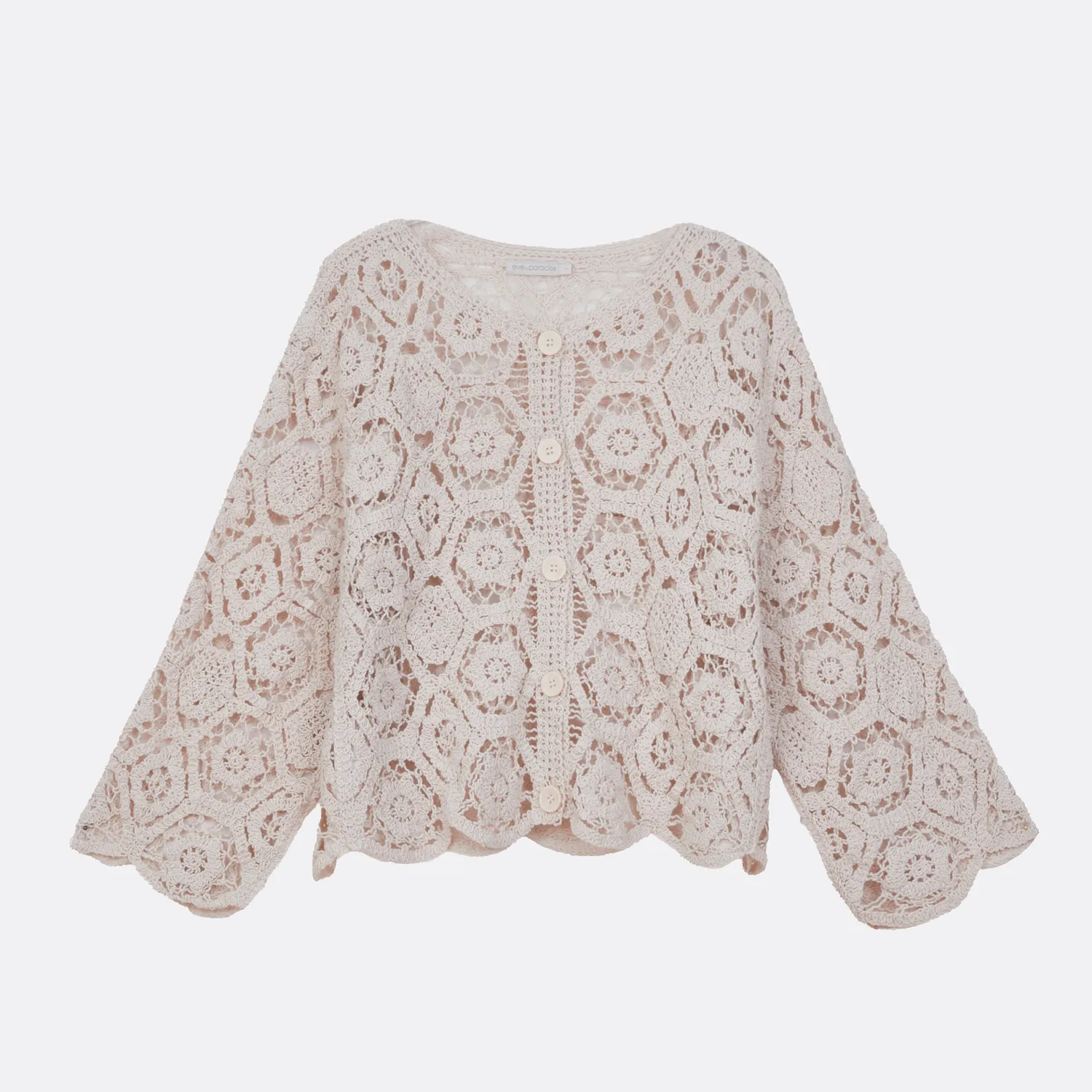 Senatex Häkel-Cardigan Baumwolle Strickjacke Off-White