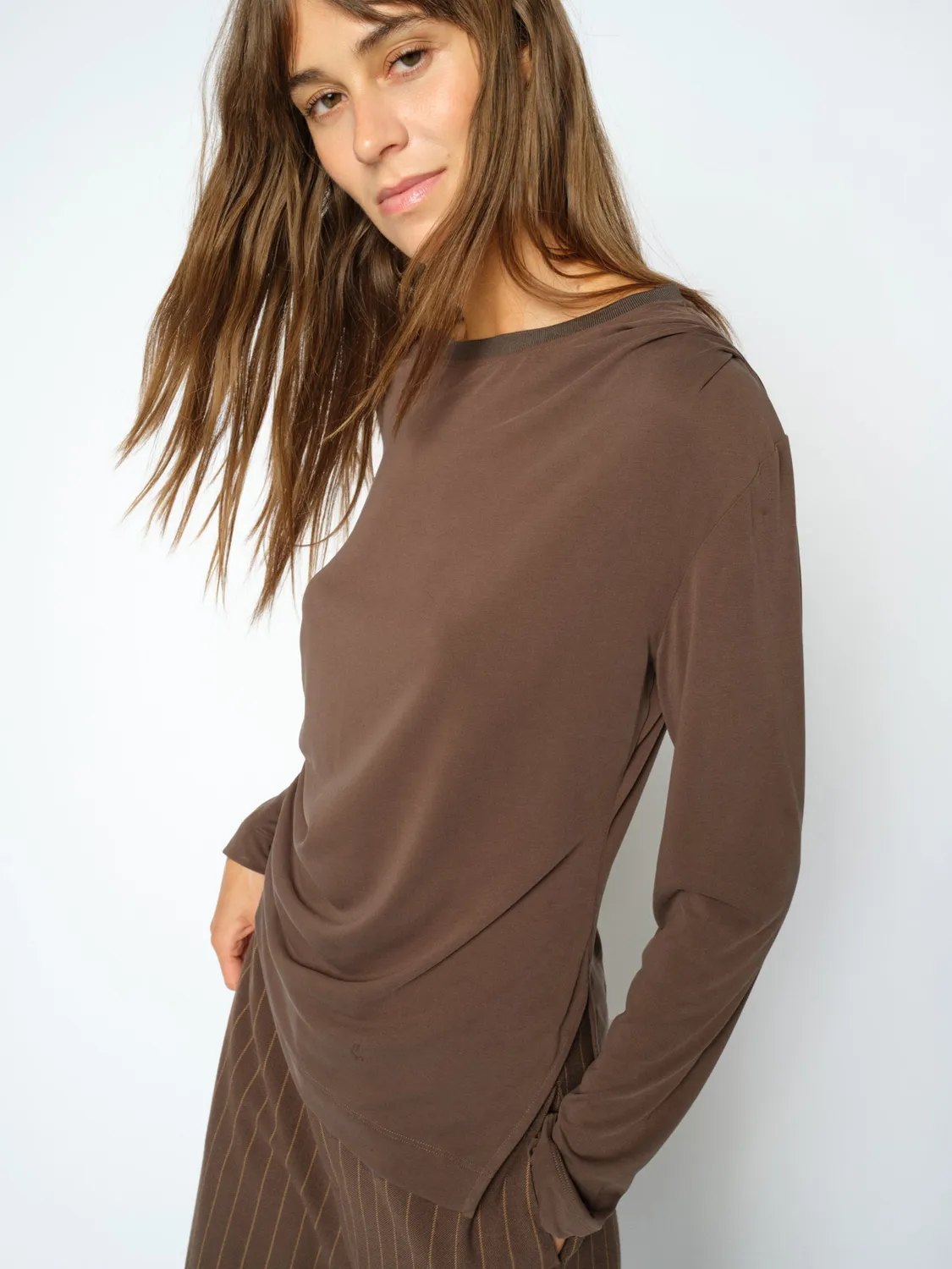 Mos Mosh MMAmi Draped Langarmshirt Delicioso Modal figurbetont