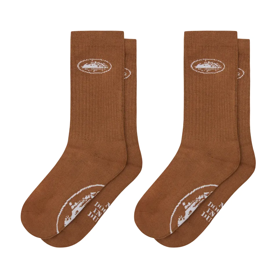 Corteiz Alcatraz Socken 2er Pack braun Baumwolle