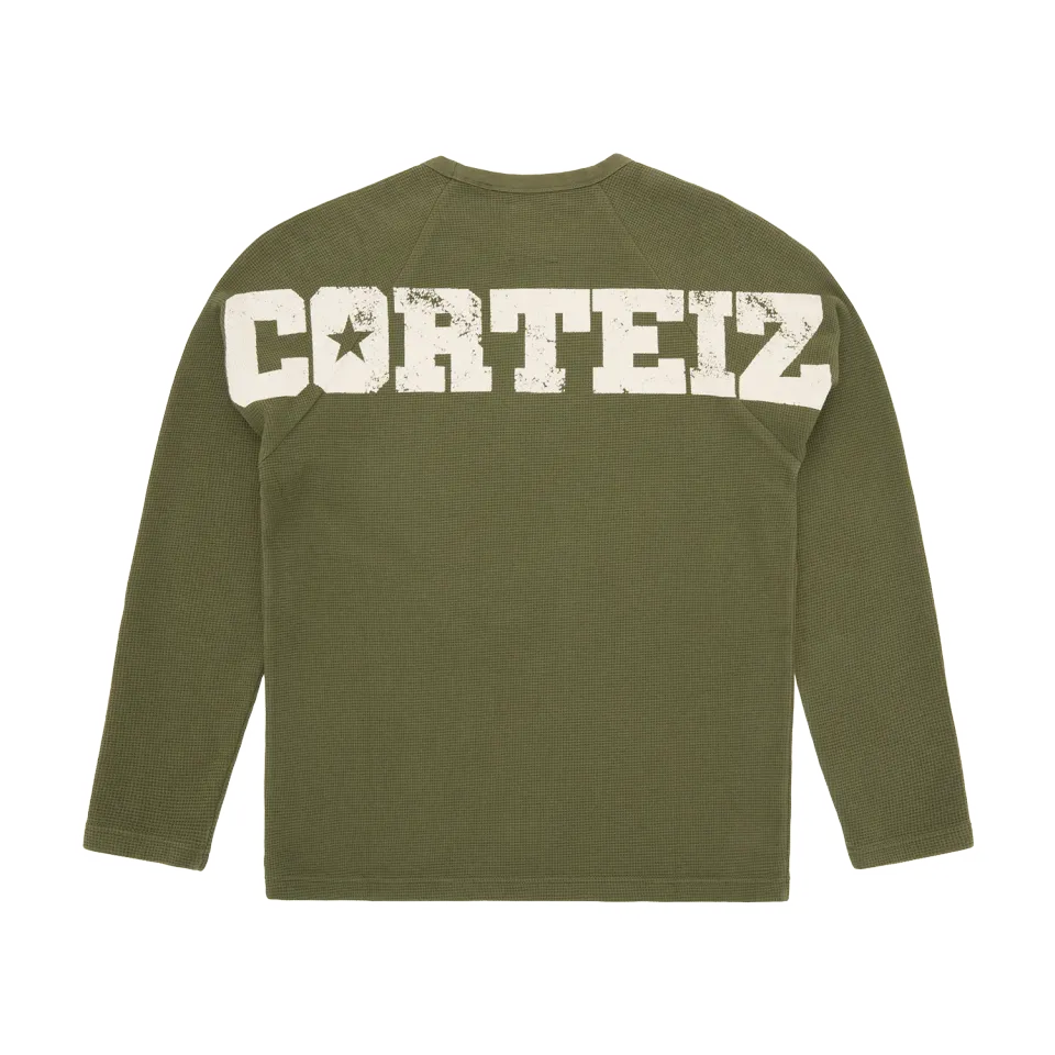 Corteiz Star Raglan Waffle Thermal Longsleeve Olive Baumwolle