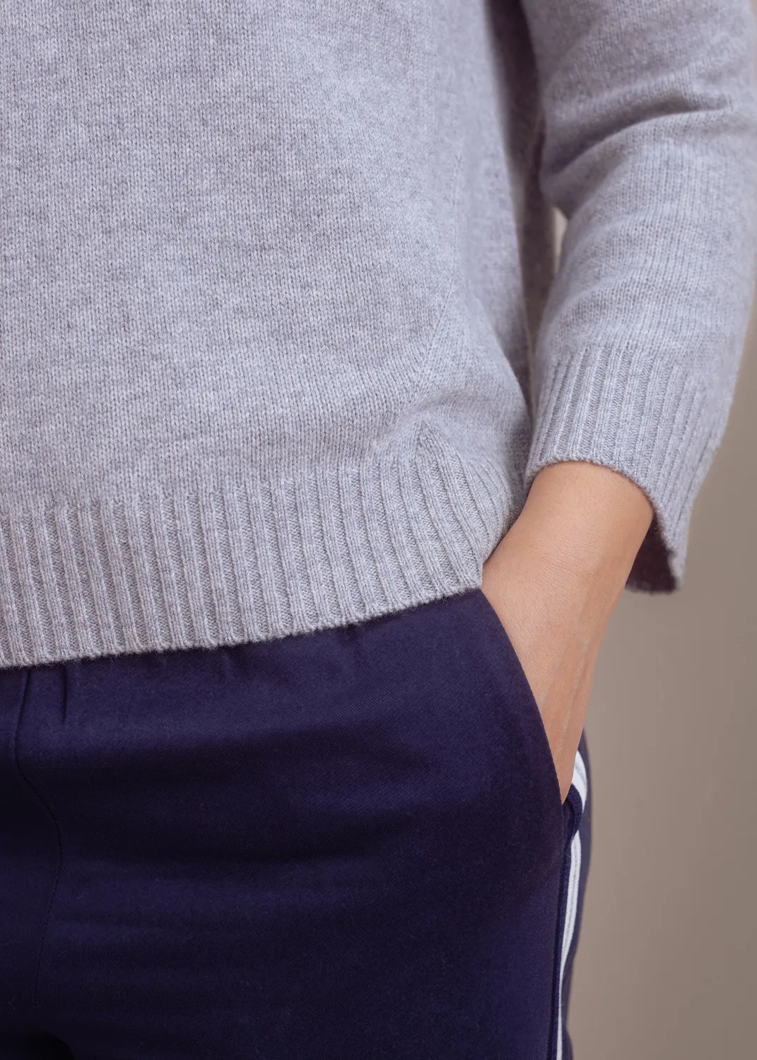 Senatex V-Ausschnitt-Pullover Merinowolle Pullover Silver fein